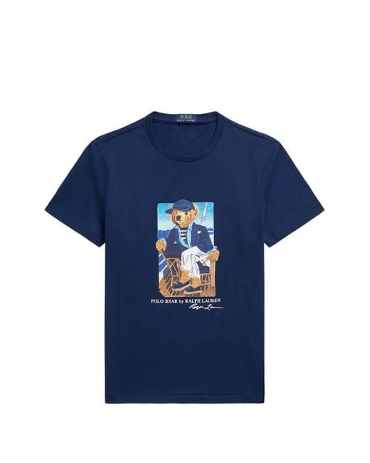 Polo Ralph Lauren Blue Polo Bear Print T-Shirt for men