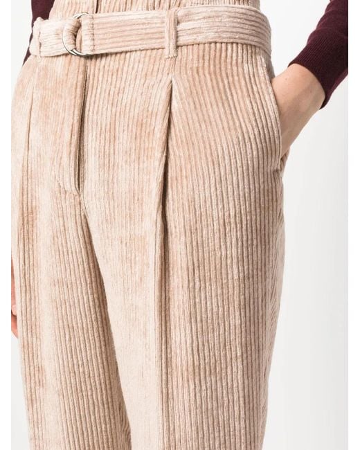 Peserico Natural Paperbag Belted-Waist Corduroy Trousers