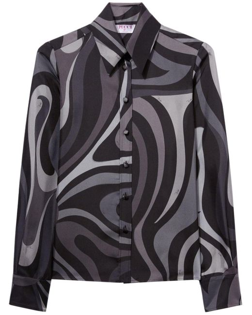 Emilio Pucci Black Marmo-print Silk Shirt