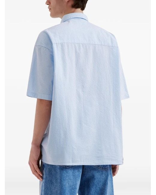 Izzue Blue Striped-Pattern Logo-Appliqué Shirt for men