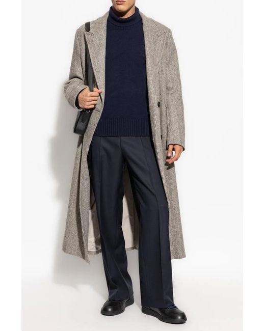 AMI Blue Virgin-Wool Tailored Trousers for men