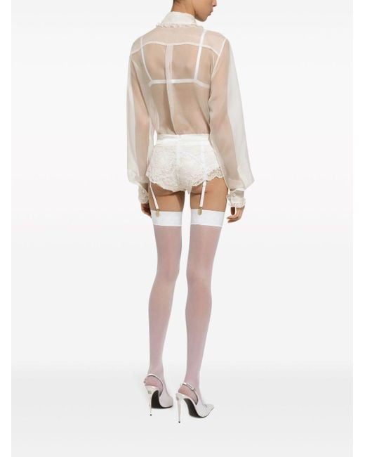 Dolce & Gabbana White Semi-transparente Bluse mit Rüschen