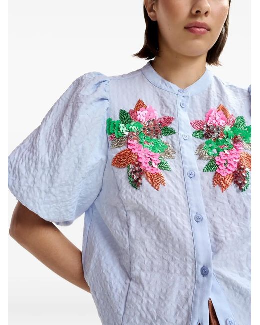 Essentiel Antwerp White Jaiden Floral-Detail Shirt
