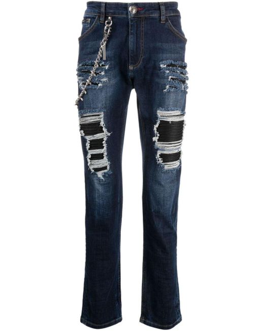 Philipp Plein Mid Waist Straight Jeans in het Blue voor heren