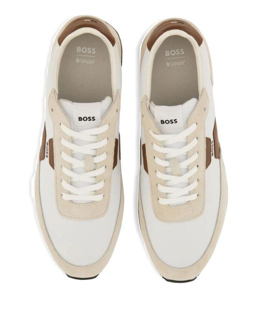 Boss White Panelled Sneakers for men