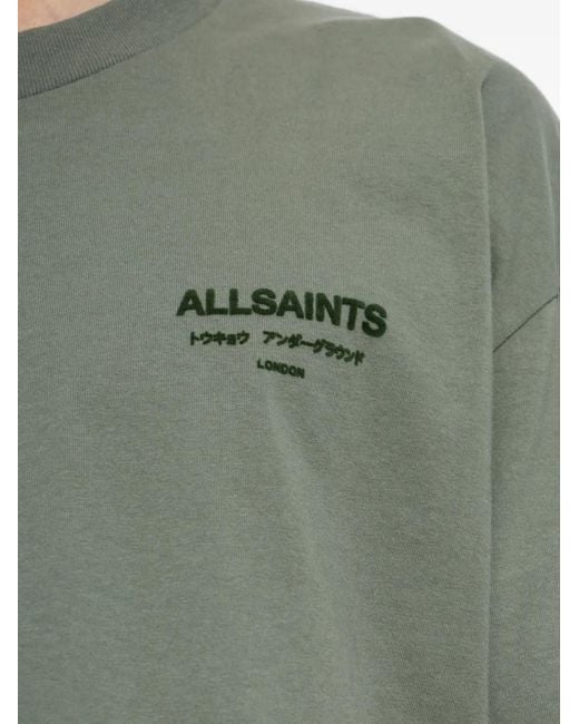 AllSaints Gray Xander Flocked-Logo T-Shirt for men