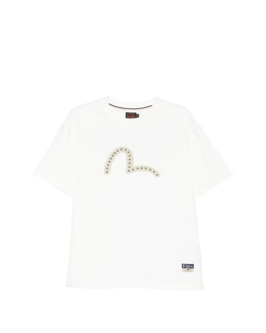 Evisu White Stud-Embellished T-Shirt for men