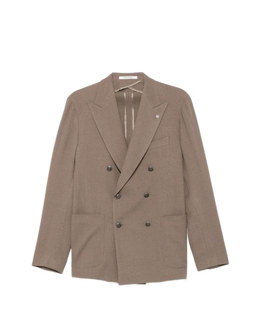 Tagliatore Brown Double-Breasted Peak-Lapels Blazer for men