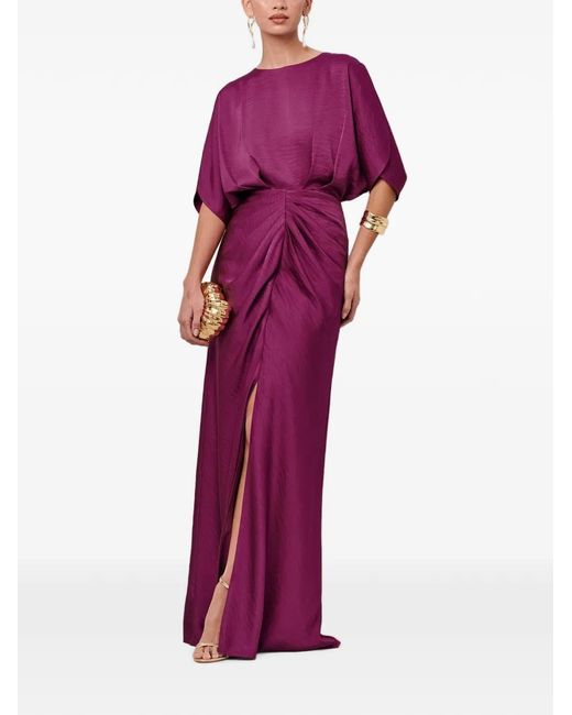Savel Red Draped Front-Slit Maxi Dress