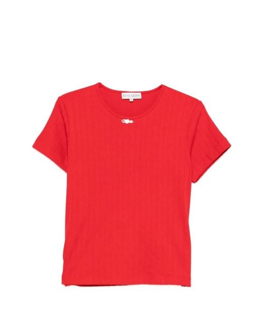Stine Goya Red Ribbed Bow-Detail T-Shirt