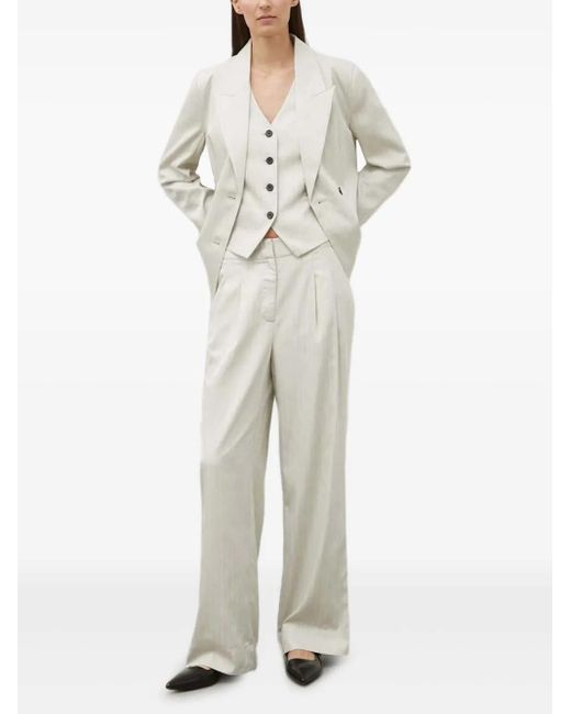 Bruuns Bazaar White Pinstripe Double-Breasted Suit Jacket
