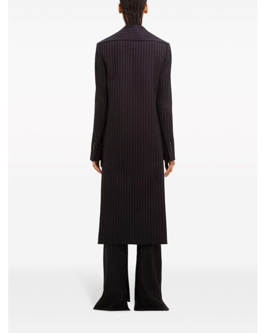 Courreges Black Pinstriped Virgin Wool Single-breasted Coat