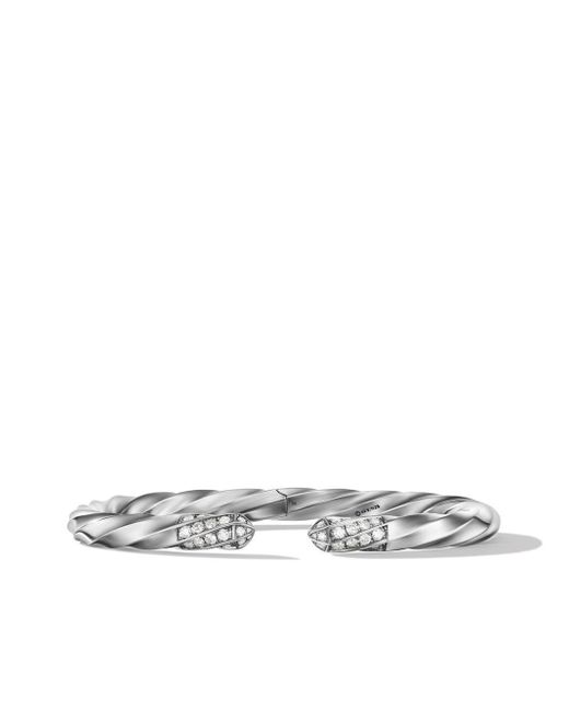 David Yurman Synthetic 5.5mm Cable Edge Diamond Cuff Bracelet in Silver ...