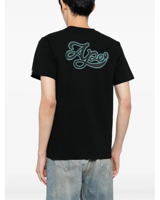 A Bathing Ape Black Logo-Print Cotton T-Shirt for men