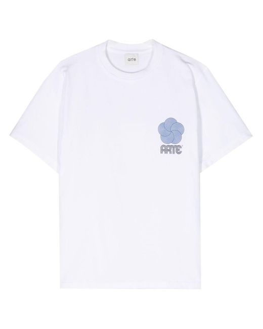 Arte' White Teo Circle Flower-print Cotton T-shirt for men