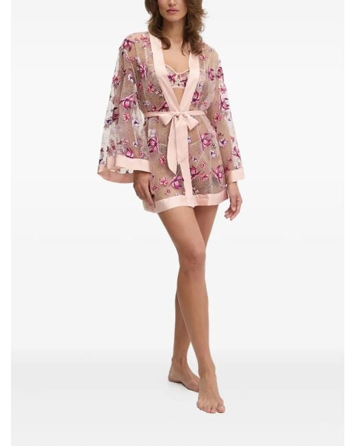 Guess Pink Floral-Embroidered Robe