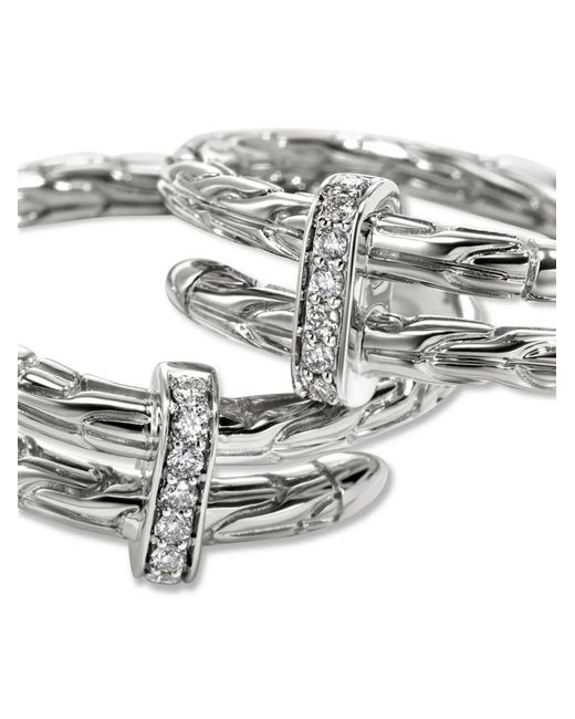 John Hardy White Sterling Small Spear Diamond Hoop Earrings