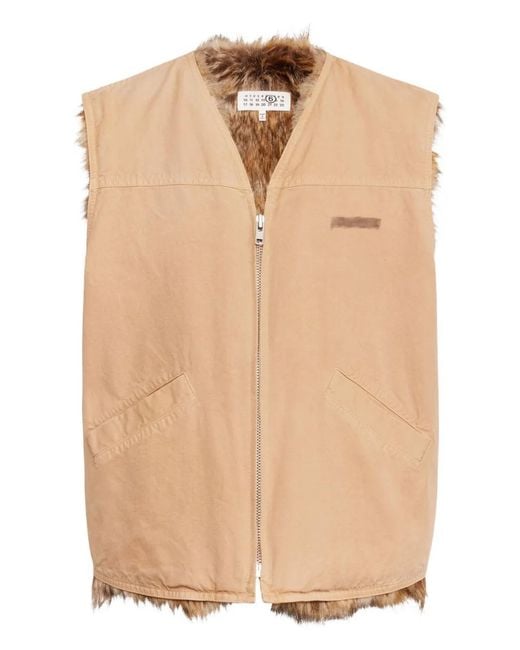 MM6 by Maison Margiela Natural Faux Fur-Trimmed Sleeveless Vest for men