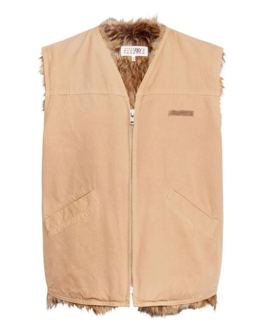 MM6 by Maison Martin Margiela Natural Faux Fur-Trimmed Sleeveless Vest for men