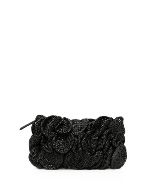 Farm Rio Black Flower-Effect Clutch Bag