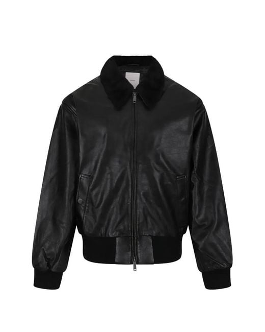Calvin Klein Black Ls Leather Bomber W/ Shearling for men