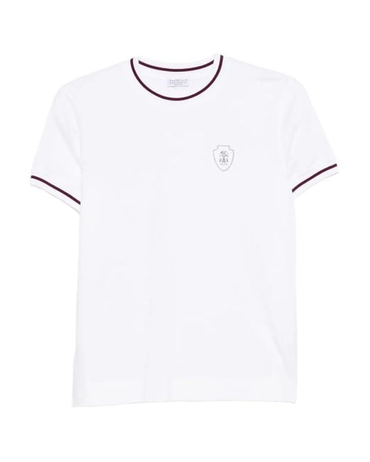 Brunello Cucinelli White Cotton Jersey Logo T-Shirt