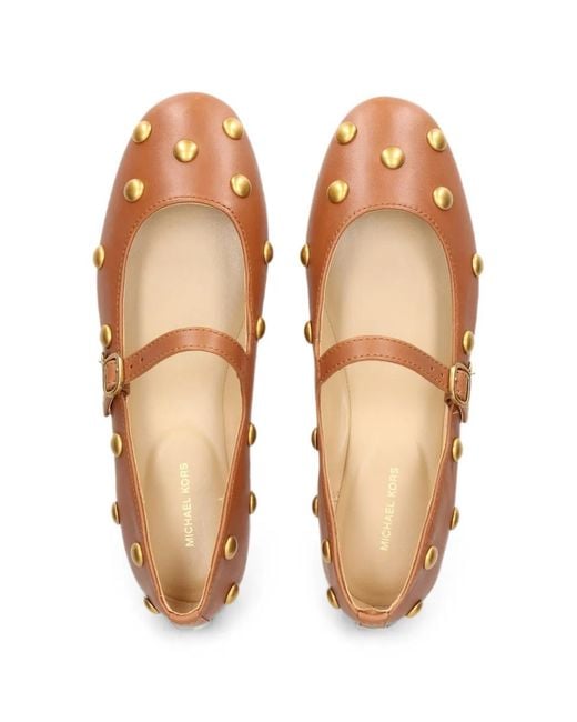 MICHAEL Michael Kors Brown Nellie Flex Stud-Embellished Leather Ballet Flats