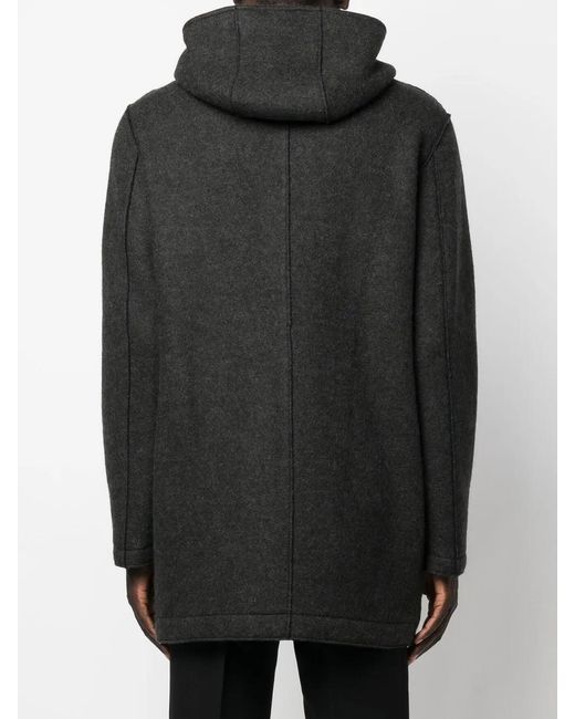 Harris Wharf London Black Hooded Wool Coat for men
