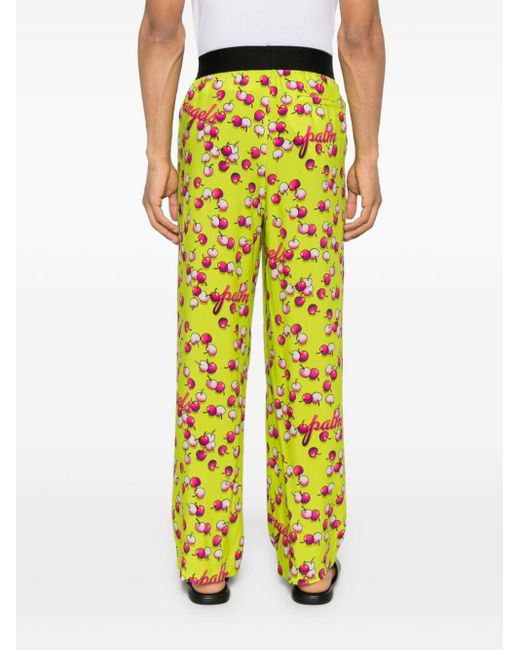 Palm Angels Yellow Cherry-print Trousers for men