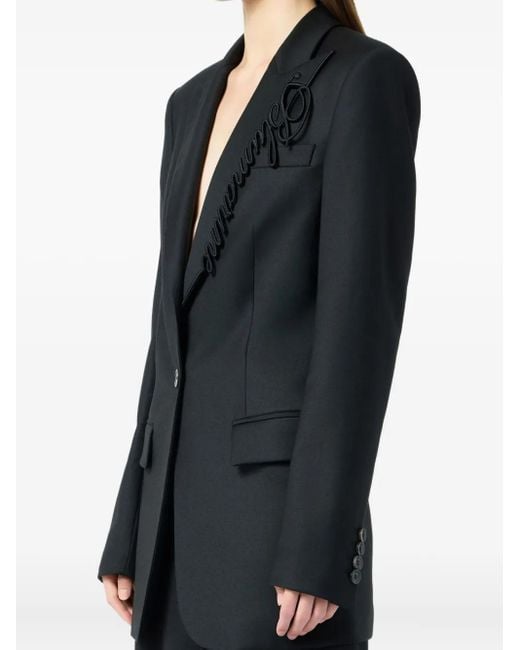 Blumarine Black Embroidered-Logo Single-Breasted Blazer