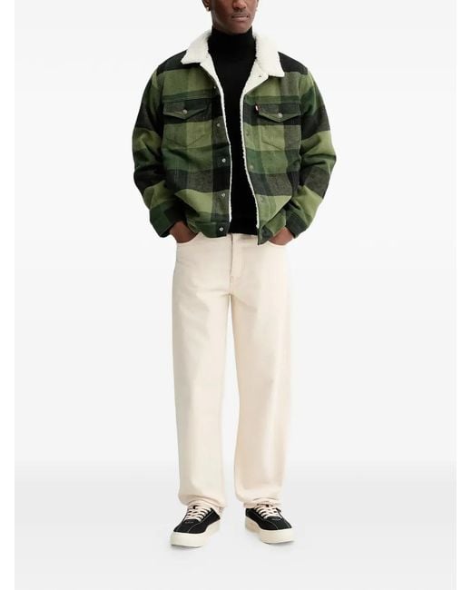 Levi's Green Veste Boutonnée À Carreaux Et Col En Peau Lainée for men