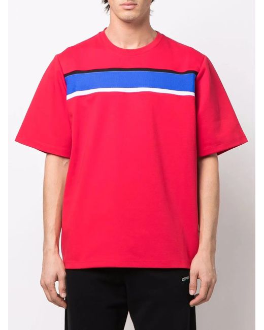 Just Don Red Striped Band Short-Sleeve T-Shirt for men