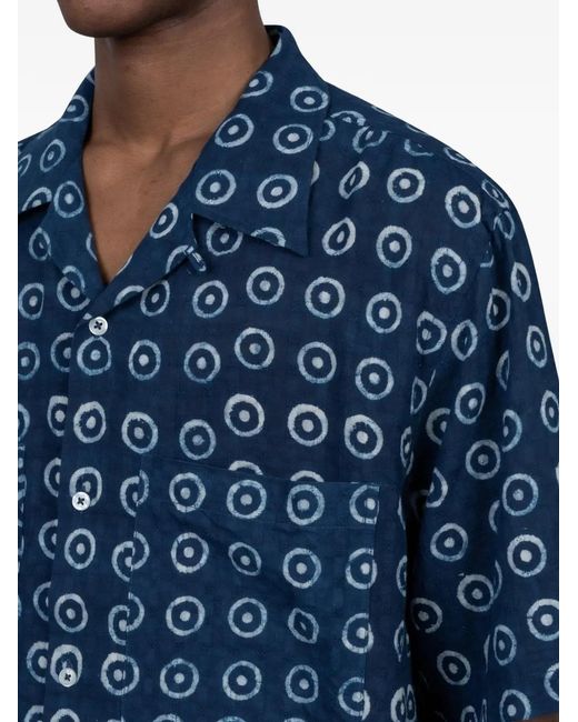 Universal Works Blue Patterned Camper-Collar Shirt for men