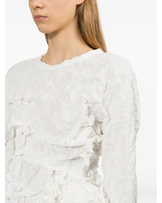 Comme des Garçons White Ruffled Long-Sleeve Blouse