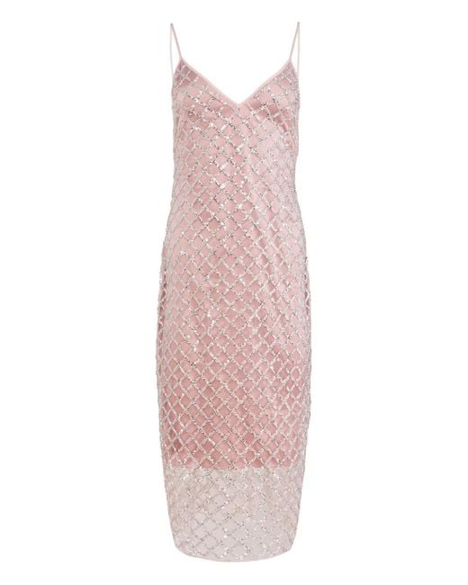 Fleur du Mal Pink Embellished Midi Dress