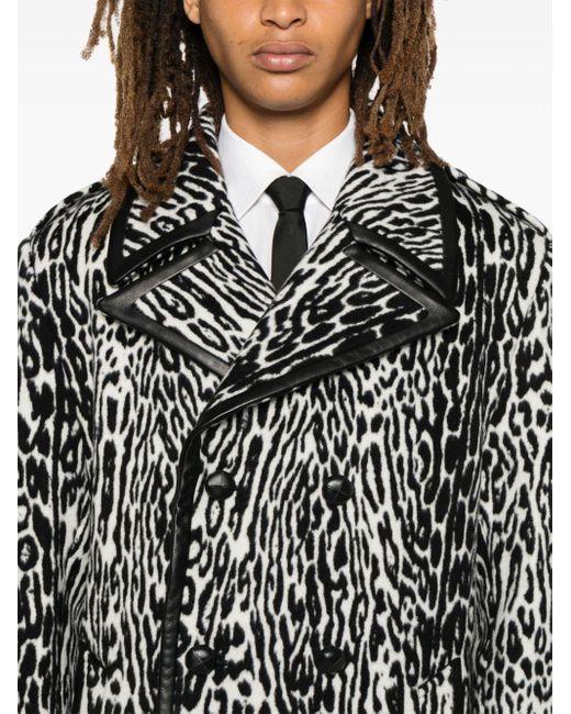 Ernest W. Baker Black Leopard-Print Virgin Wool Double-Breasted Coat for men