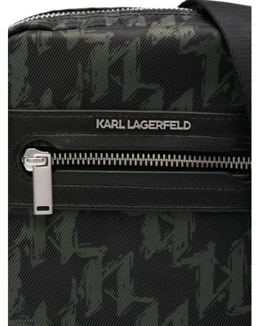Karl Lagerfeld Black Monogram Messenger Bag for men