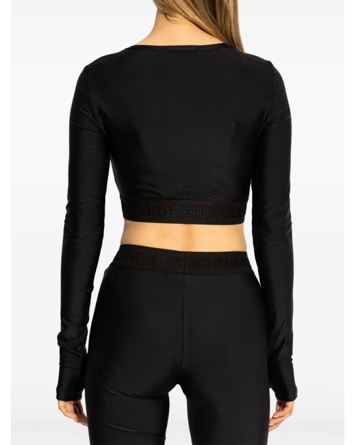 Versace Jeans Couture Black Logo-Hem Cropped Top