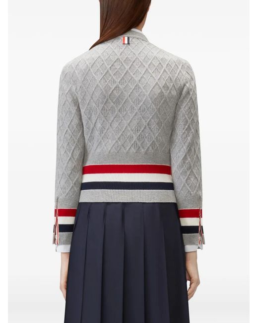 Thom Browne Gray Intarsia Argyle Pointelle Cardigan