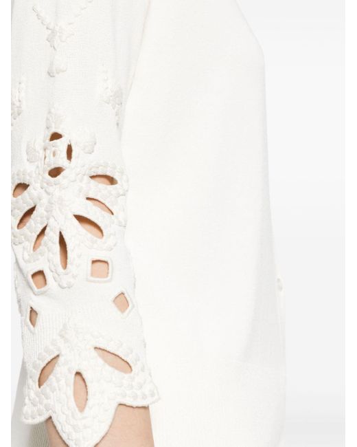 Ermanno Scervino White Perforated-detail Cotton-blend Cardigan