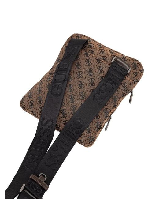 Guess Brown Monogram-Pattern Messenger Bag for men
