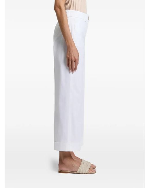 Peserico White Pressed-Crease Turn-Up Trousers