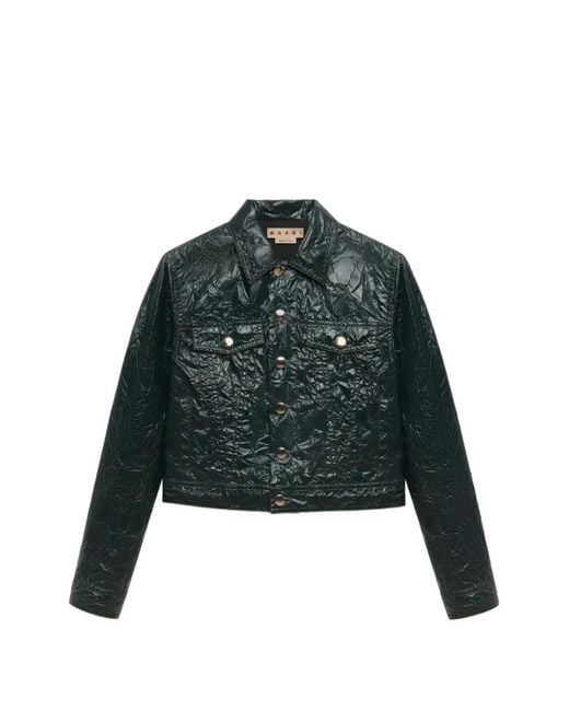 Marni Green Crinkled-Finish Jacket