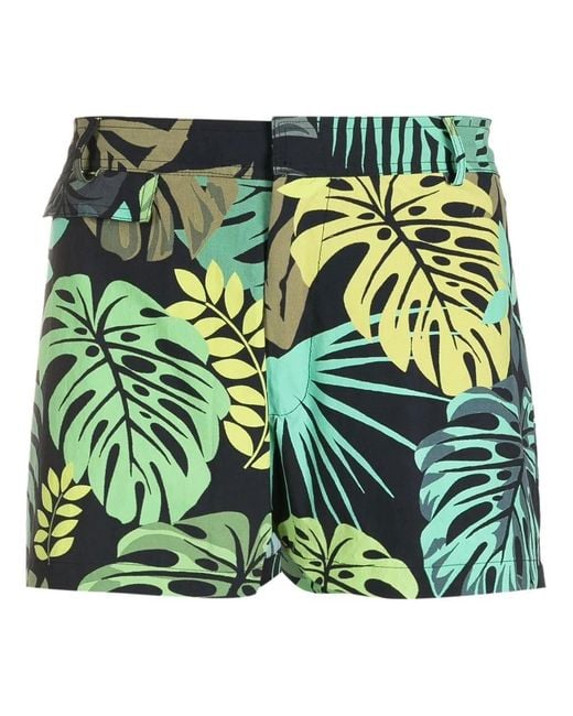 Amir Slama Green Leaf-Print Swim Shorts for men