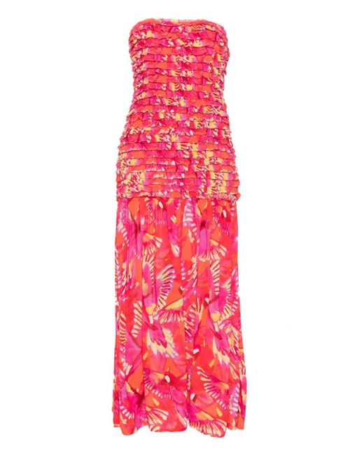 FARM Rio Flying Birds Ruched Maxi Dress in Red | Lyst