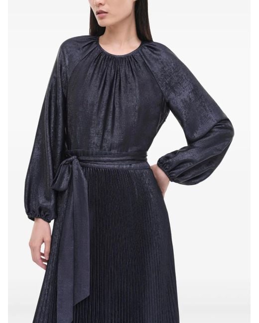 Jonathan Simkhai Blue Varenya Pleated Satin Maxi Dress