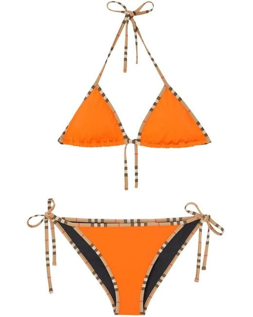 Burberry Orange Icon Stripe Trim Bikini