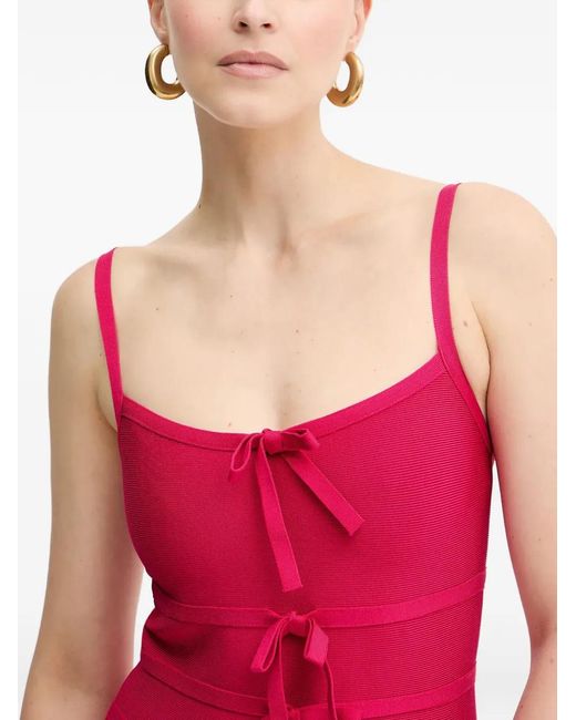 Hervé Léger Red Alicia Bow Midi Dress