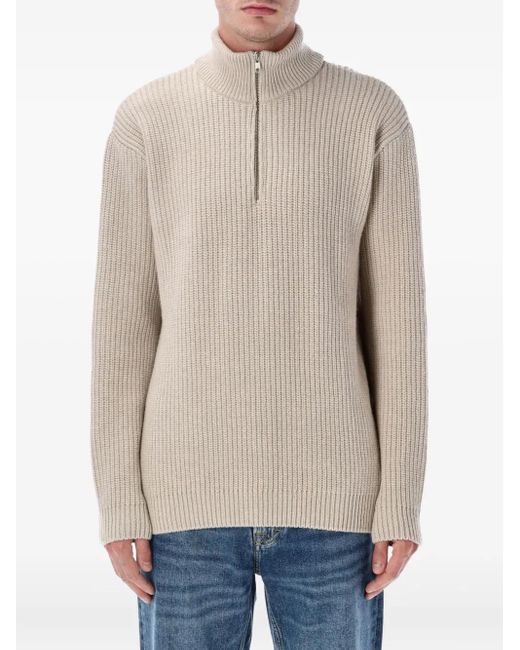 COLORFUL STANDARD Natural Half-Zip Ribbed Sweater for men
