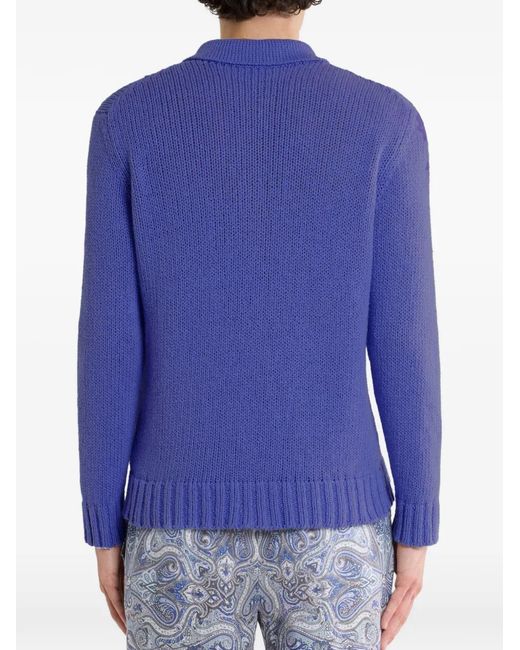 Etro Blue Floral-Embroidered Polo Shirt for men